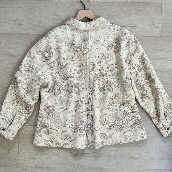 J JILL XL VTG Jacquard Hemp Cotton Button Front Collared Jacket • Ivory Beige - Picture 10 of 12